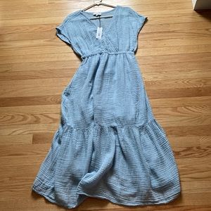 Michael Stars Women's Cap Sleeve Ilana Gauze Midi Dress V-Neck Coastal Blue Sz S